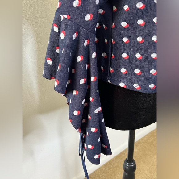 BCBGeneration mock turtleneck bell sleeves blue with polka dots sweater small - Picture 5 of 8